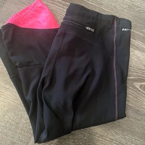Nike Black and Pink Dri fit running capris